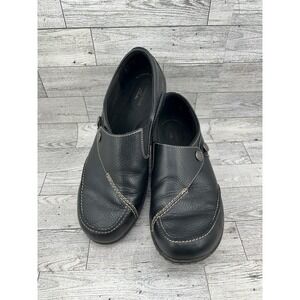 Clarks Collection Black Leather Button Loafers Womens 9W Ultimate Comfort 22545